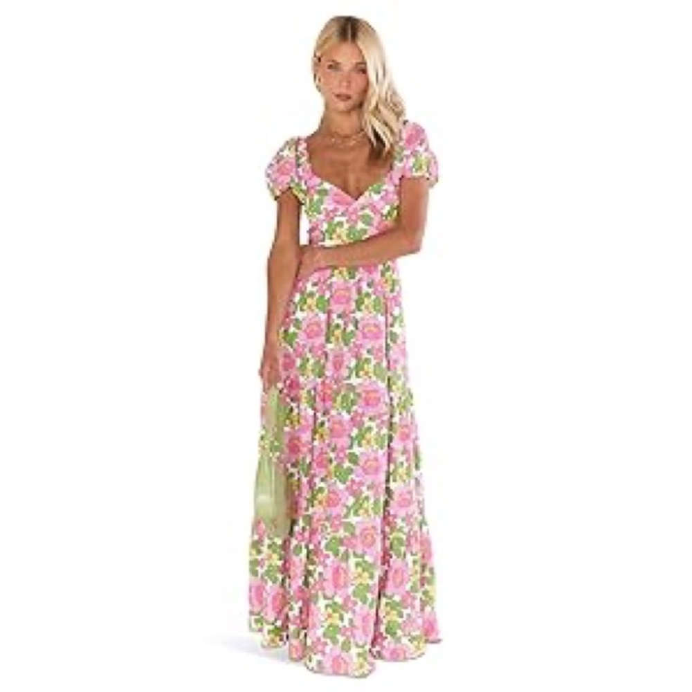New Show Me Your Mumu Cathy Linen Maxi Dress Fresh Floral SMALL